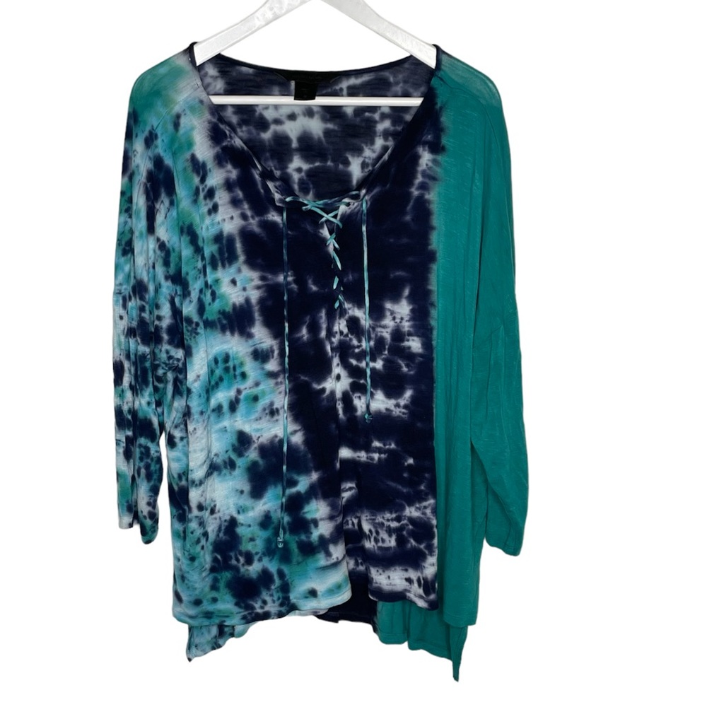 Miracle Body by Miraclesuit blue & green tie dye crisscross tie front top Medium